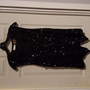 VTG Eues Auure Sequined & Beaded Black Vest plus size XL